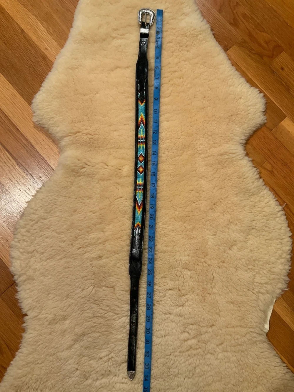 Vintage Brushy Creek black leather beaded western belt
